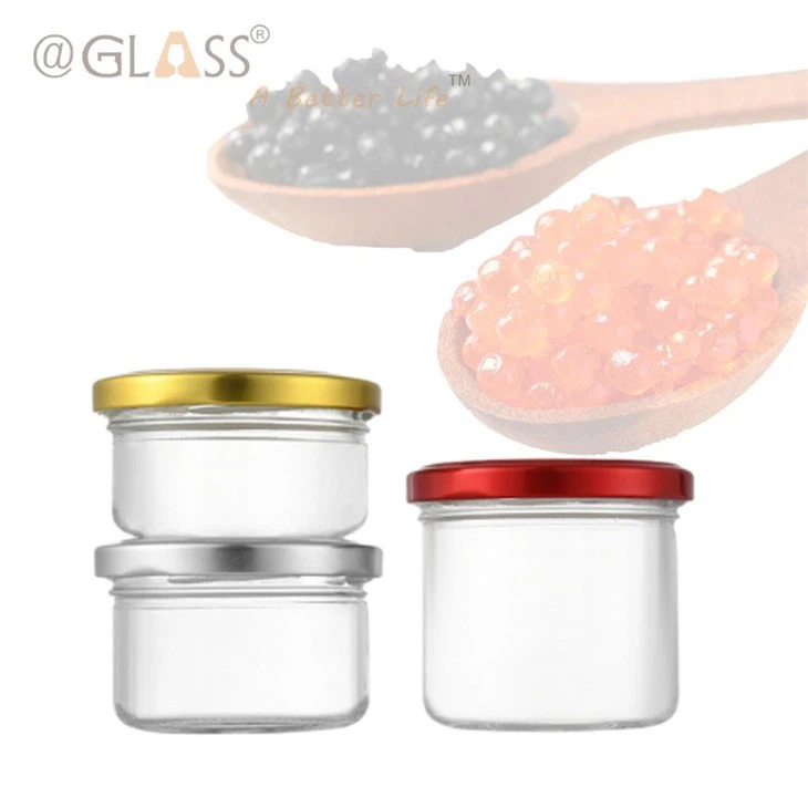 Caviar Glass Jars And Cap in Straight Side Shape